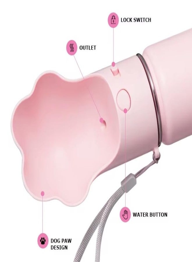 Duna Gulp by Duna 18oz Dog Travel Water Bottle with Paw-Shaped Bowl - Insulated Stainless Steel, Leakproof & Portable with Carry Strap - Outdoor Walking, Hiking & Pet Hydration On-The-Go - Pink - Image 4