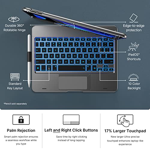 typecase Touch iPad 9th Generation Case with Keyboard (10.2", 2021), Multi-Touch Trackpad, 10 Color Backlight, 360° Rotatable, Thin & Light for iPad 8th Gen, 7th Gen, Air 3, Pro 10.5 (Space Gray) - Image 3