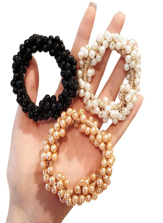 LOVEF 3 Pcs Fashion Women Pearls Beads Hair Band Rope Scrunchie Ponytail Holder - Image 1