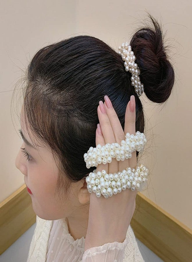 LOVEF 3 Pcs Fashion Women Pearls Beads Hair Band Rope Scrunchie Ponytail Holder - Image 4