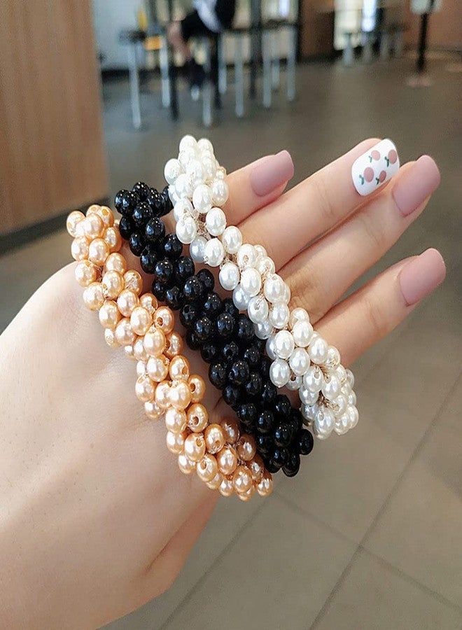 LOVEF 3 Pcs Fashion Women Pearls Beads Hair Band Rope Scrunchie Ponytail Holder - Image 2