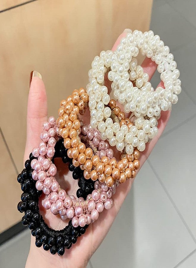LOVEF 3 Pcs Fashion Women Pearls Beads Hair Band Rope Scrunchie Ponytail Holder - Image 3