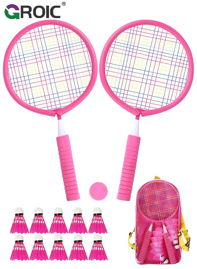 GROIC 1 Pairs Badminton Rackets Set for Children with 10 Pcs Badminton Balls +1 Whistle +1 Plastic Ball + Carrying Bags, Upgrade Lightweight Kids Shuttlecocks Sports Nylon Alloy Badminton Rackets Set  - Image 1