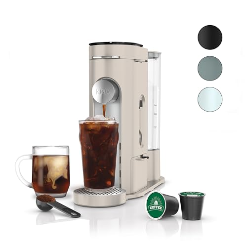 Ninja Pods & Grounds Single-Serve Coffee Maker, K-Cup Pod Compatible, Brews Grounds, Compact Design, 56-oz. Reservoir, 6-oz. Cup to 24-oz. Travel Mug Brew Sizes, Iced Coffee Maker, Stone, PB041ST - Image 1