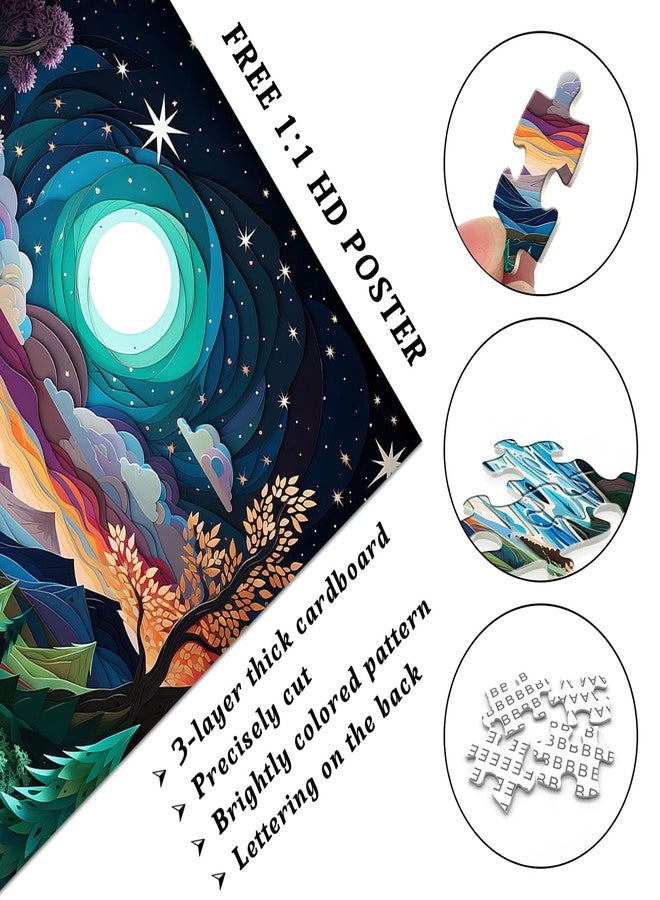 PICKFORU Puzzles for Adults 1000 Piece, Nature Unique Mountain Starry Night Puzzles, Paper Cut Art Landscape Puzzle, Colorful Challenging Jigsaw Puzzles Scenery - Image 3