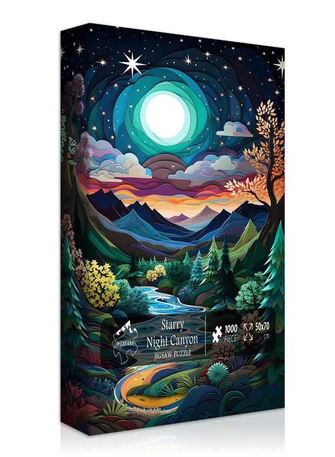 PICKFORU Puzzles for Adults 1000 Piece, Nature Unique Mountain Starry Night Puzzles, Paper Cut Art Landscape Puzzle, Colorful Challenging Jigsaw Puzzles Scenery - Image 1