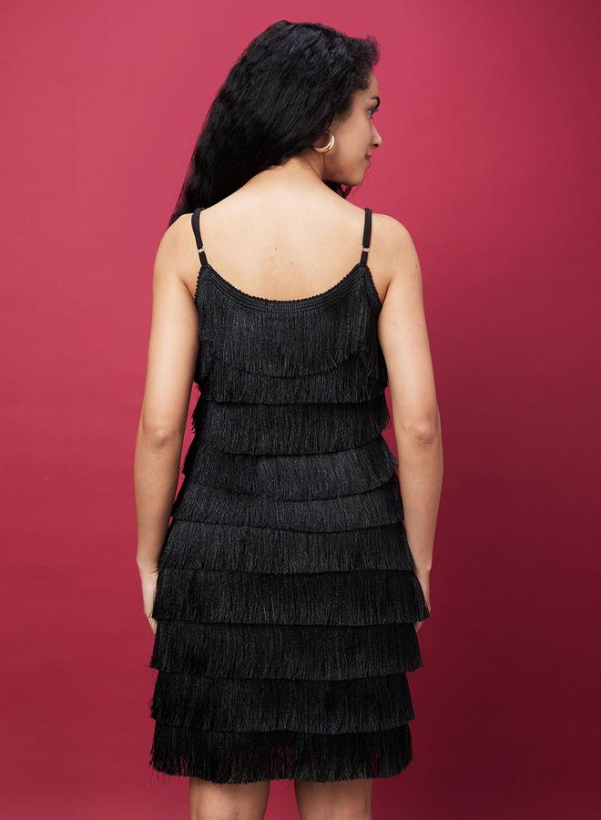 globus Black Fringed Strappy Mini Dress - Image 3