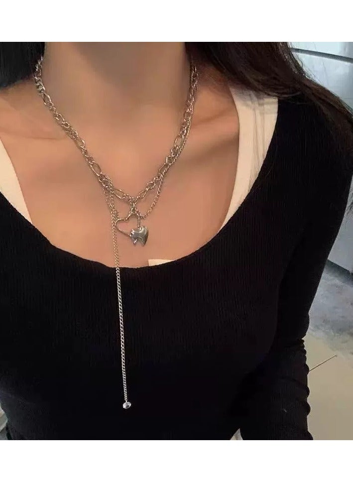Goolsky Minimalist Double-Layer Vintage Heart Necklace – Short Fairy Collarbone Chain, Indie Chic Sweater Accessory  - Image 1