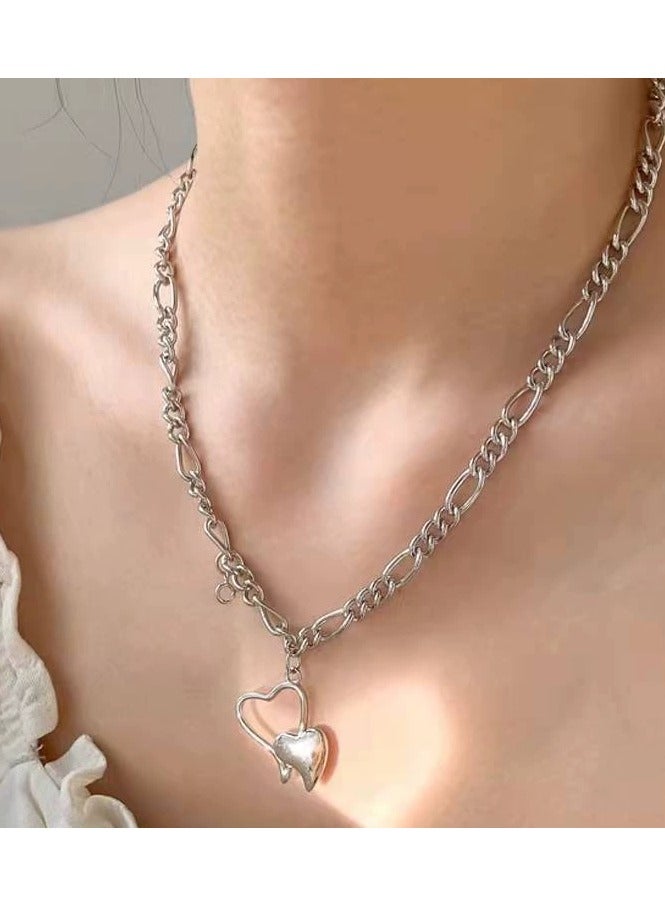 Goolsky Minimalist Double-Layer Vintage Heart Necklace – Short Fairy Collarbone Chain, Indie Chic Sweater Accessory  - Image 2