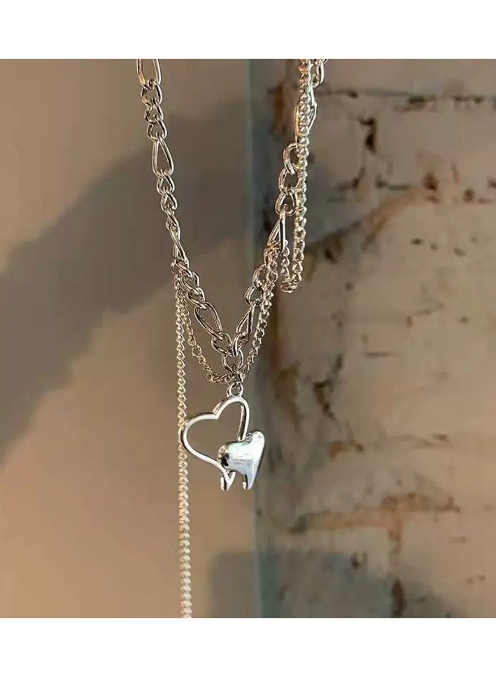 Goolsky Minimalist Double-Layer Vintage Heart Necklace – Short Fairy Collarbone Chain, Indie Chic Sweater Accessory  - Image 3