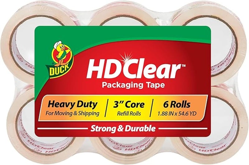 Duck HD Clear Packing Tape Refills - 6 Rolls of Strong Heavy Duty Packing Tape for Shipping and Moving, Boxes and Packaging - 1.88 In. x 54.6 Yards - 3" Core - Clear (441962) - Image 1