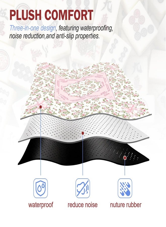 KBRCT Pink and Green Chinoiserie Floral Mahjong Mat for Table 31.5 x 31.5 in, Cottagecore Pastel Pink Botanical Non-Slip Noise Reduction Game Table Cover for American Mahjong Card Board Tile Games - Image 3