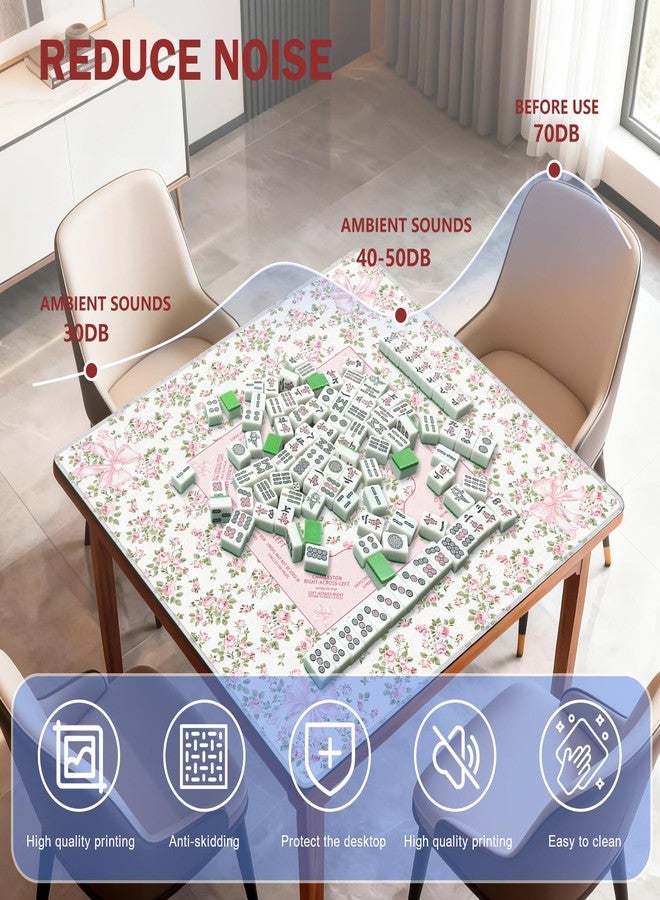 KBRCT Pink and Green Chinoiserie Floral Mahjong Mat for Table 31.5 x 31.5 in, Cottagecore Pastel Pink Botanical Non-Slip Noise Reduction Game Table Cover for American Mahjong Card Board Tile Games - Image 4