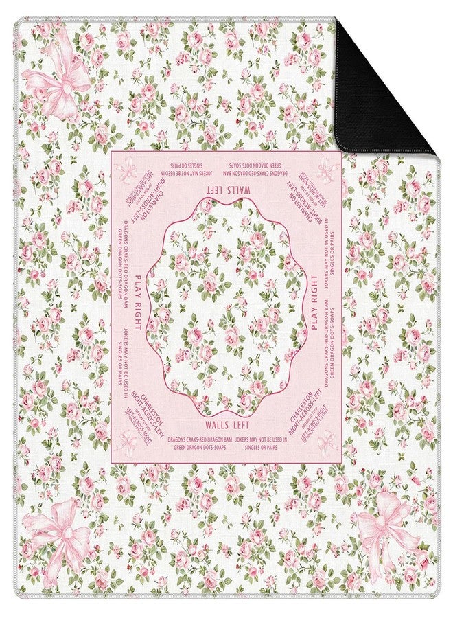 KBRCT Pink and Green Chinoiserie Floral Mahjong Mat for Table 31.5 x 31.5 in, Cottagecore Pastel Pink Botanical Non-Slip Noise Reduction Game Table Cover for American Mahjong Card Board Tile Games - Image 1