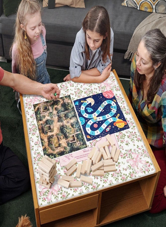KBRCT Pink and Green Chinoiserie Floral Mahjong Mat for Table 31.5 x 31.5 in, Cottagecore Pastel Pink Botanical Non-Slip Noise Reduction Game Table Cover for American Mahjong Card Board Tile Games - Image 5