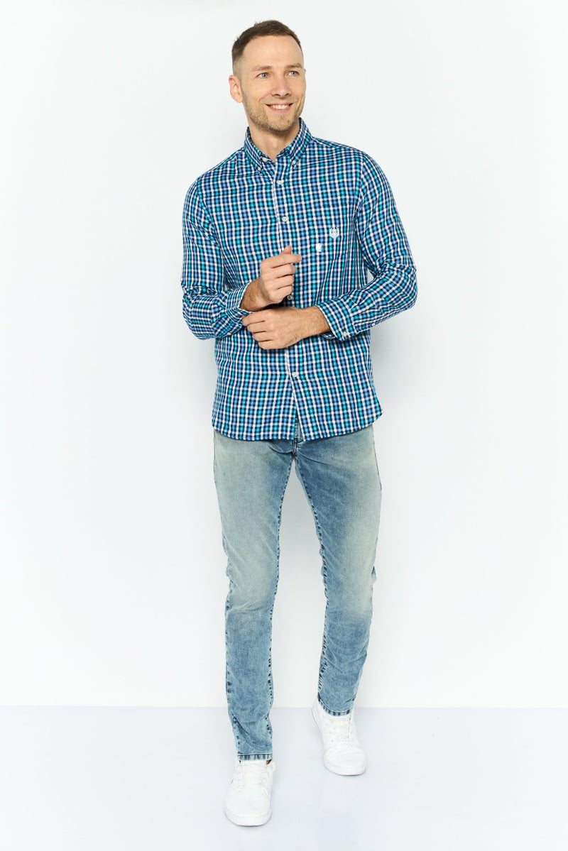 Chaps Men Regular Fit Plaid Long Sleeve Casual Shirt, Blue Combo - Image 2