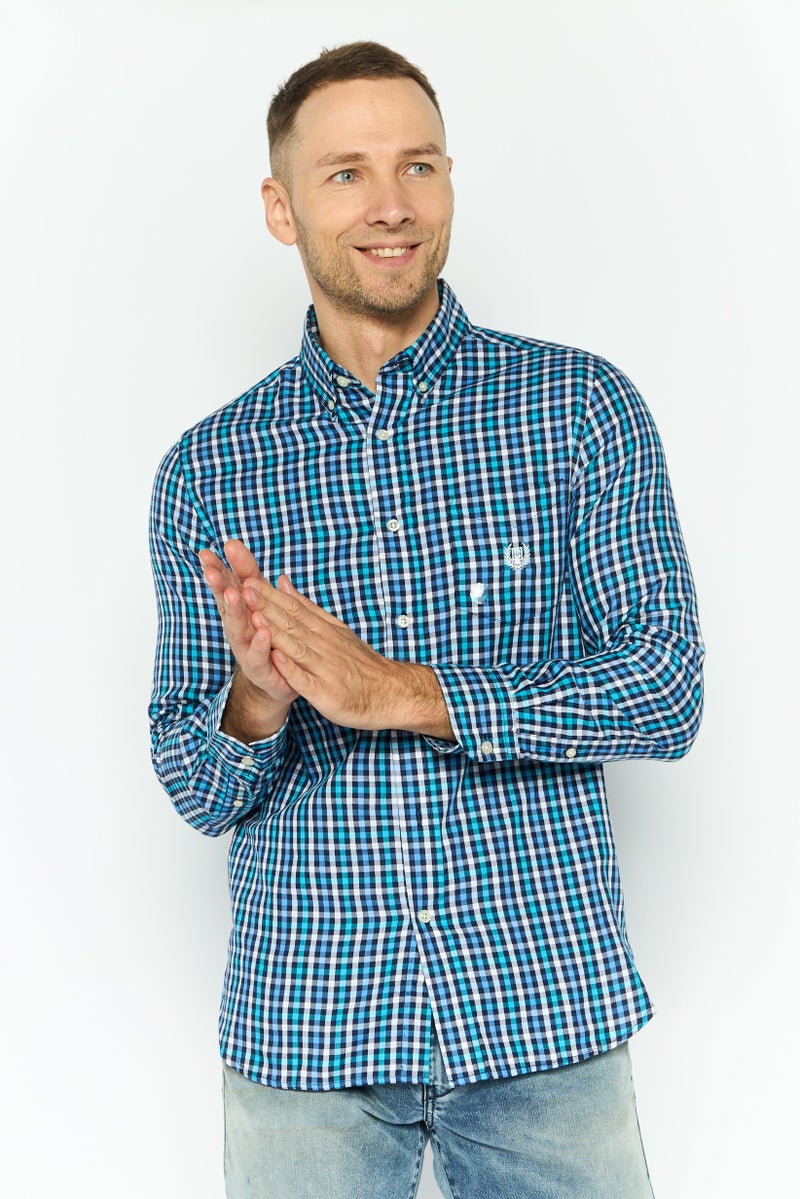 Chaps Men Regular Fit Plaid Long Sleeve Casual Shirt, Blue Combo - Image 1