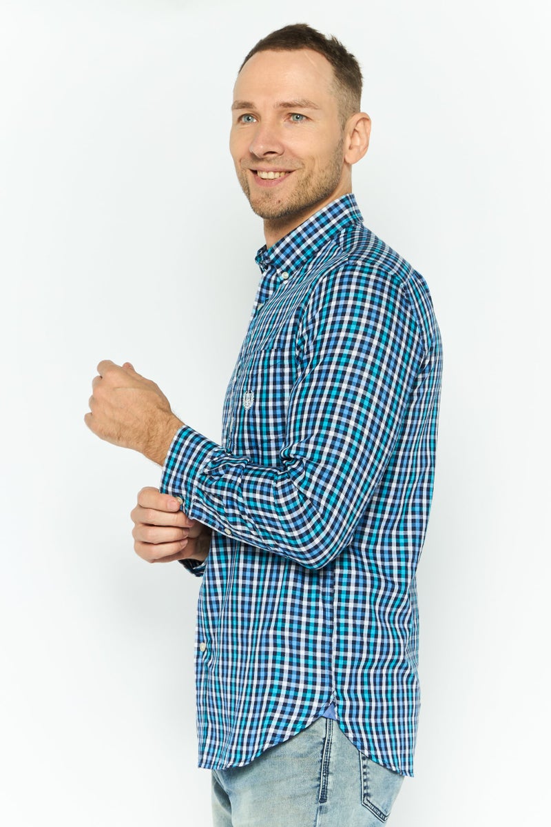 Chaps Men Regular Fit Plaid Long Sleeve Casual Shirt, Blue Combo - Image 3