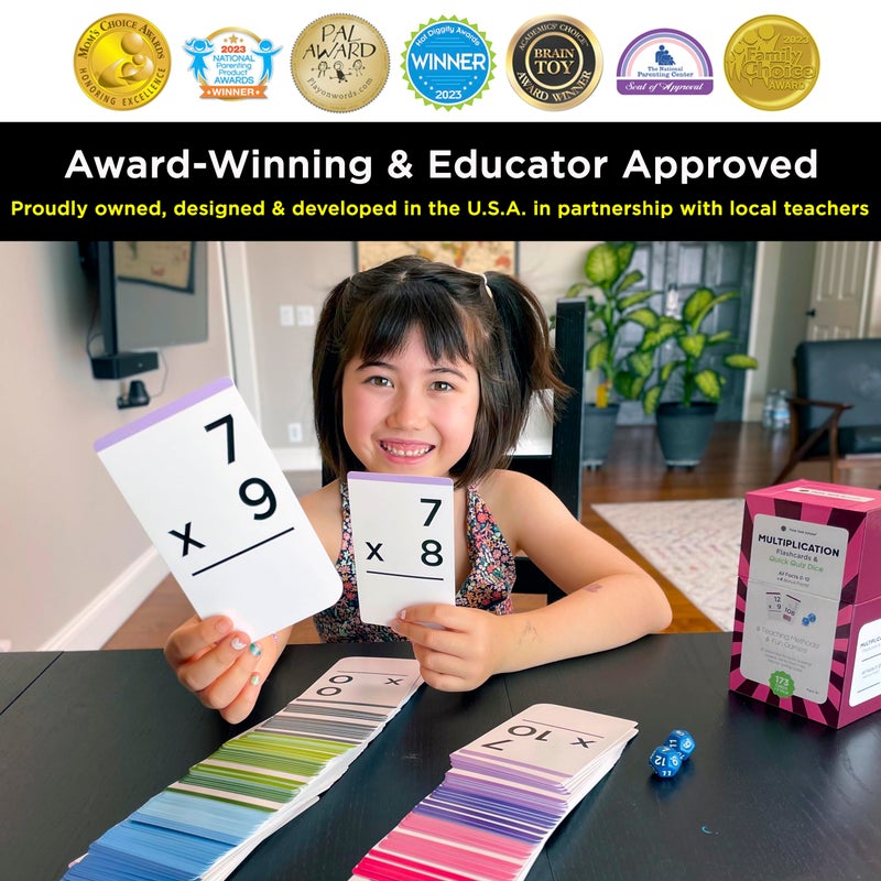 Think Tank Scholar Award-Winning Multiplication Flash Cards â€“ 173 Jumbo Cards (3.1â€ x 5.2â€), All Facts 0â€“12 â€“ 1 Fact & Visual Aid Per Card â€“ Includes 2 Bonus Math Dice, Games, Charts & Mastery Divider Tabs â€“ Grades 2â€“6 - Image 2