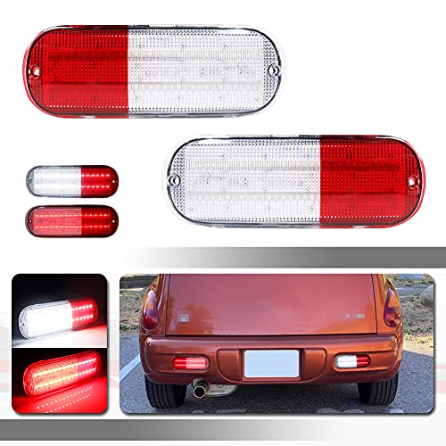 Tonsya 3 IN 1 Replacement 3D Optic LED Red & white Led Lens Bumper Reflector Compatible With 2001 2002 2003 2004 2005 Chrysler PT Cruiser Backup Tail Brake Lights & Rear Fog Lamps - Image 1
