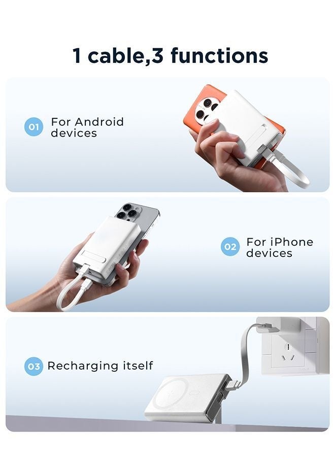 JOYROOM 10000 mAh JR-PBM01 PD 20W Power Bank Magnetic Wireless Charger With Built-in Cable And Kickstand - White - Image 3