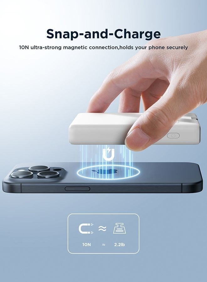 JOYROOM 10000 mAh JR-PBM01 PD 20W Power Bank Magnetic Wireless Charger With Built-in Cable And Kickstand - White - Image 2