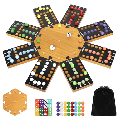 plusvivo Marble Board GameWooden Board Game for 68 PlayersPortable Design Marble Game with 32 Marbles 16 Dice Family Game Night Gift for Kids Adults - Image 1