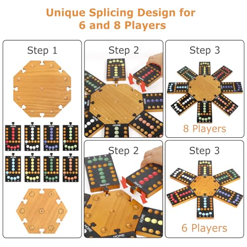 plusvivo Marble Board GameWooden Board Game for 68 PlayersPortable Design Marble Game with 32 Marbles 16 Dice Family Game Night Gift for Kids Adults - Image 5