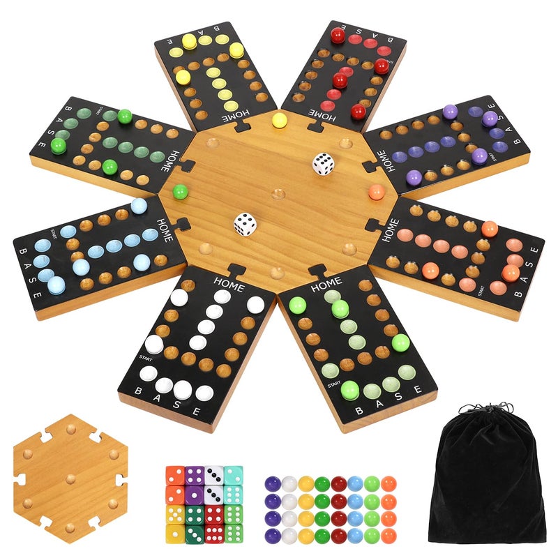 plusvivo Marble Board GameWooden Board Game for 68 PlayersPortable Design Marble Game with 32 Marbles 16 Dice Family Game Night Gift for Kids Adults - Image 3