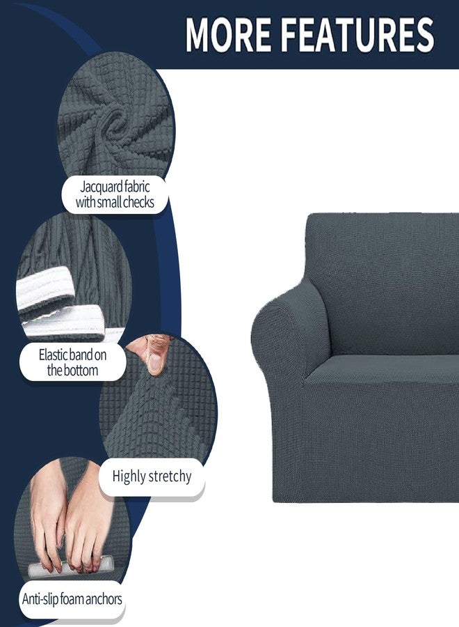 Cupuamon 2024 Newest Stretch Loveseat Sofa Slipcovers Couch Cover for 2 Cushion Furniture Protector Sofa Covers with Elastic Bottom Jacquard Fabric Small Checks for Pets, Kids - Grey - Image 4