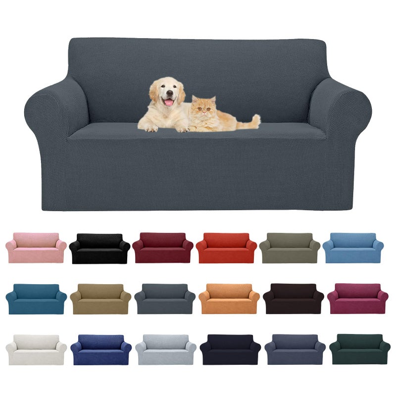 Cupuamon 2024 Newest Stretch Loveseat Sofa Slipcovers Couch Cover for 2 Cushion Furniture Protector Sofa Covers with Elastic Bottom Jacquard Fabric Small Checks for Pets, Kids - Grey - Image 1