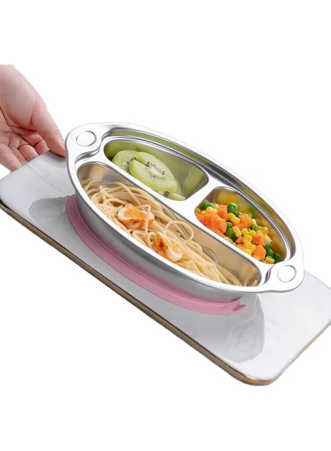 Onlycook Children'S Suction Cup Plate, 304 Stainless Steel Tableware, Divided Plate, Baby And Infant Plate, Dinner Plate - Pink - Image 1