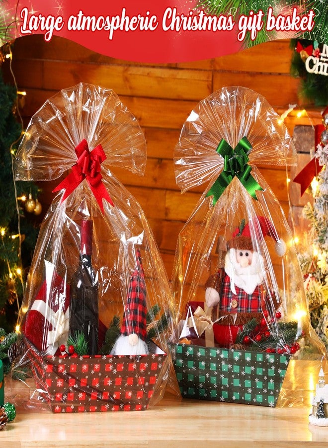 Cholemy 36 Pcs 12 Pack 12x10x4 Christmas Basket Empty Large Size Basket Empty Bulk, Includes 12 Cardboard Baskets with Handles, 12 Plastic Bags, 12 Bows, Cardboard Tray Large Gift Baskets Kit(Plaid - Image 3
