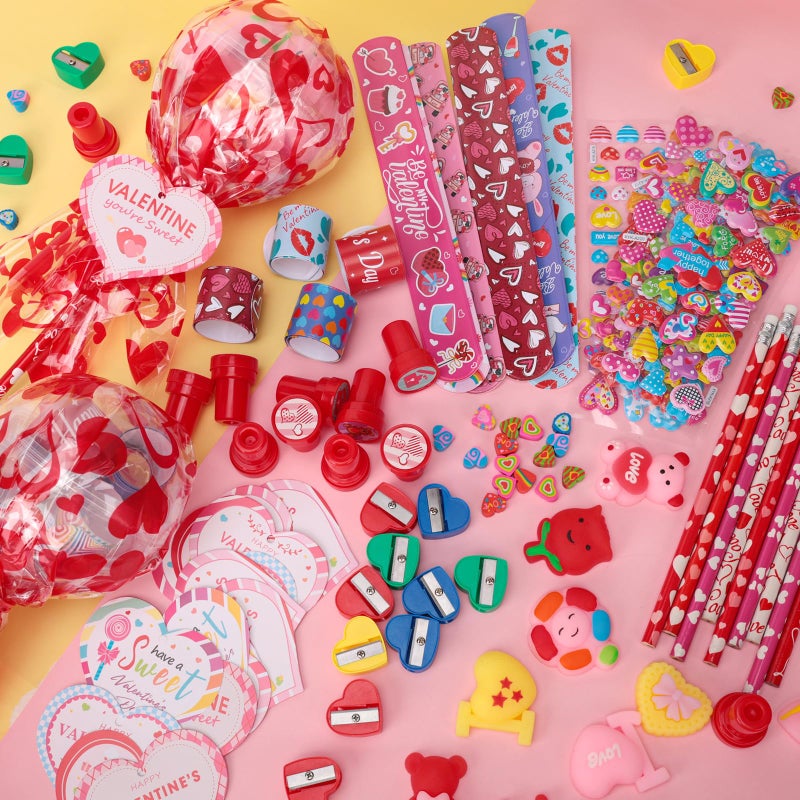 PLUVAVA 30 Pack Valentines Day Gifts Giant Lollipop Stationery Set Lollipop Return Gifts with Heart Cards Pencils Erasers Stamps Sharpeners Bracelets for Valentine Prizes Party Favors - Image 4