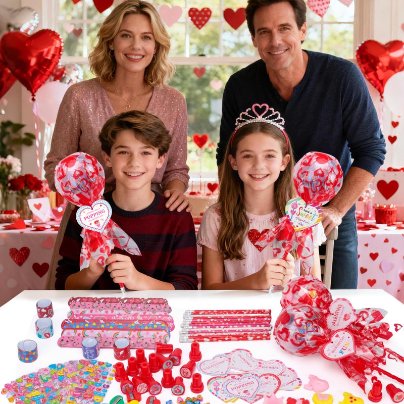 PLUVAVA 30 Pack Valentines Day Gifts Giant Lollipop Stationery Set Lollipop Return Gifts with Heart Cards Pencils Erasers Stamps Sharpeners Bracelets for Valentine Prizes Party Favors - Image 5
