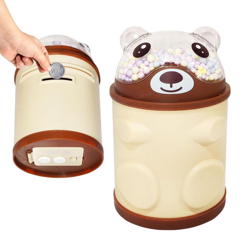 FunBlast Piggy Bank – Bear Shaped Coin Box for Kids, Money Bank for Kids, Piggy Bank, Money Box for Kid, Coin Box with Password Lock, Gifts for Girls, Best Return Gifts (Brown) - Image 1