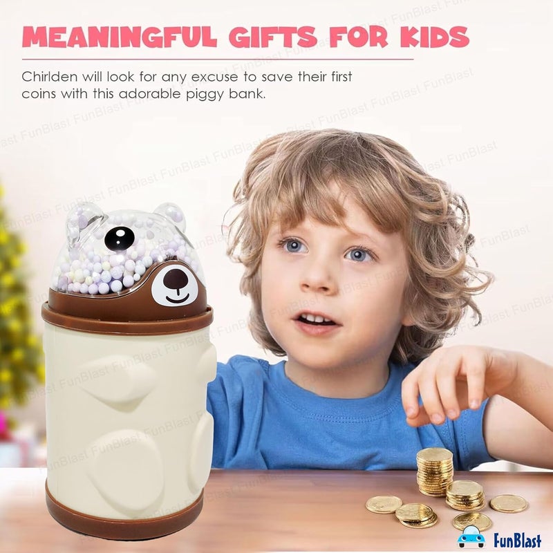 FunBlast Piggy Bank – Bear Shaped Coin Box for Kids, Money Bank for Kids, Piggy Bank, Money Box for Kid, Coin Box with Password Lock, Gifts for Girls, Best Return Gifts (Brown) - Image 3