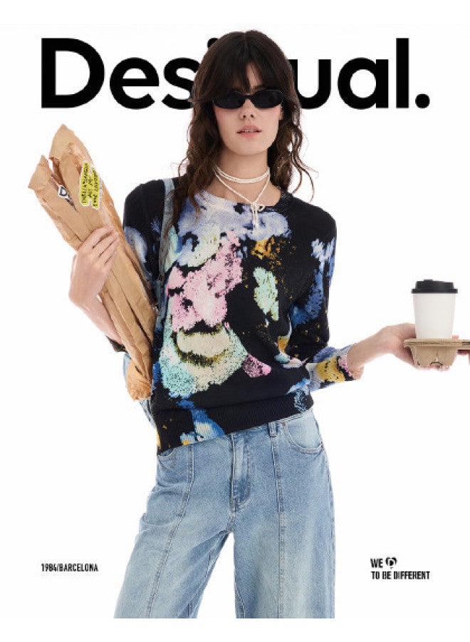 DESIGUAL 25 Fall/Winter New Collection Multi-Color Floral Jacquard Long Sleeve Women'S Knitted Sweater - Image 1