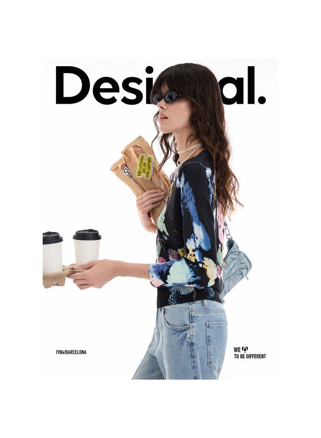DESIGUAL 25 Fall/Winter New Collection Multi-Color Floral Jacquard Long Sleeve Women'S Knitted Sweater - Image 5
