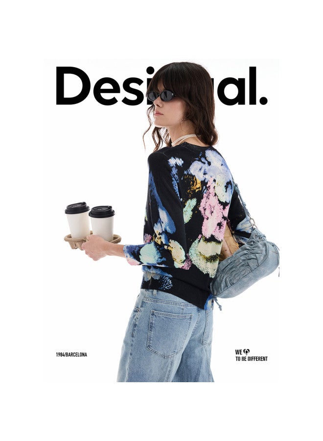 DESIGUAL 25 Fall/Winter New Collection Multi-Color Floral Jacquard Long Sleeve Women'S Knitted Sweater - Image 4