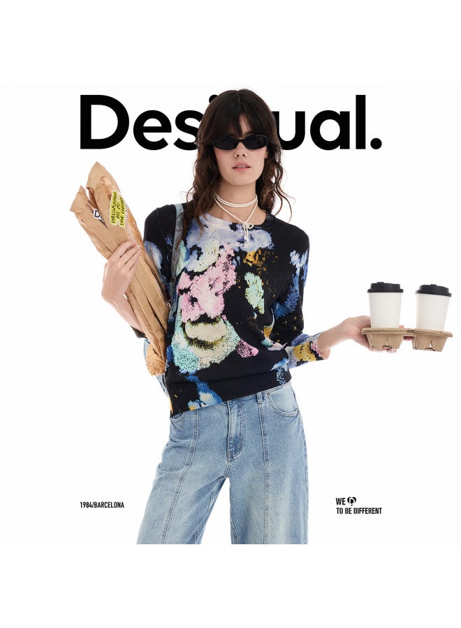 DESIGUAL 25 Fall/Winter New Collection Multi-Color Floral Jacquard Long Sleeve Women'S Knitted Sweater - Image 2