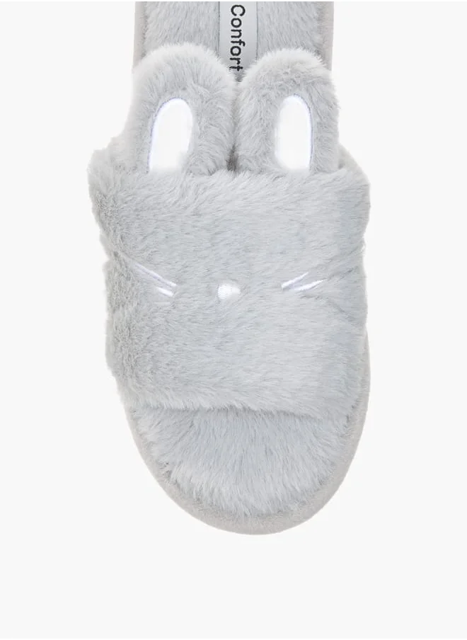 لو كونفورت Womens Ear Applique Slip-On Bedroom Slippers
