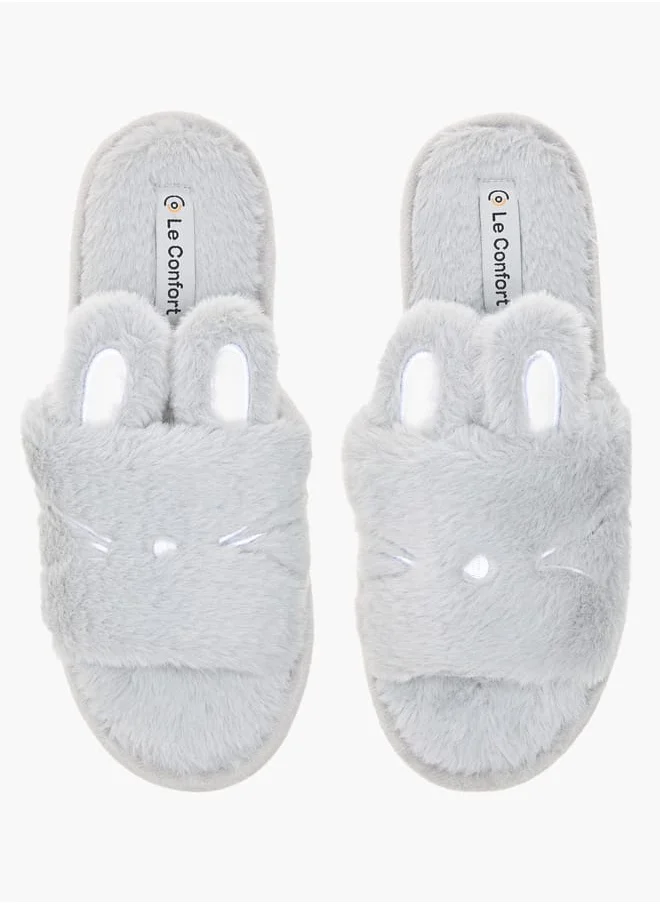 لو كونفورت Womens Ear Applique Slip-On Bedroom Slippers