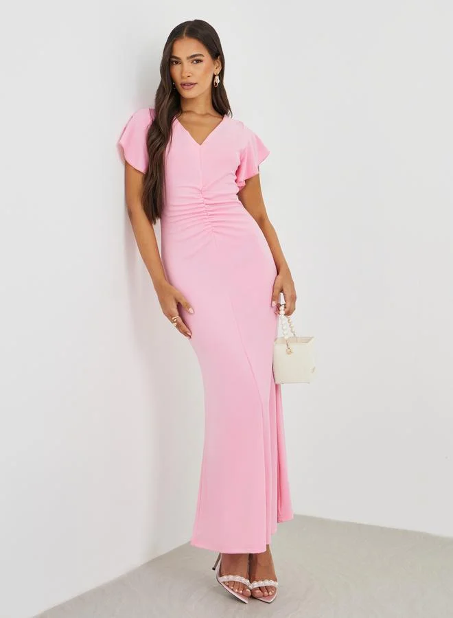 ستايلي Styli Solid Ruffled Sleeves Mermaid Maxi Dress