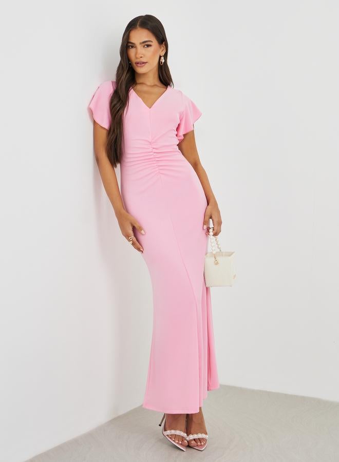 ستايلي فستان ماكسي ستايلي سولد بأكمام مكشكشة على شكل حورية البحر - Image 1