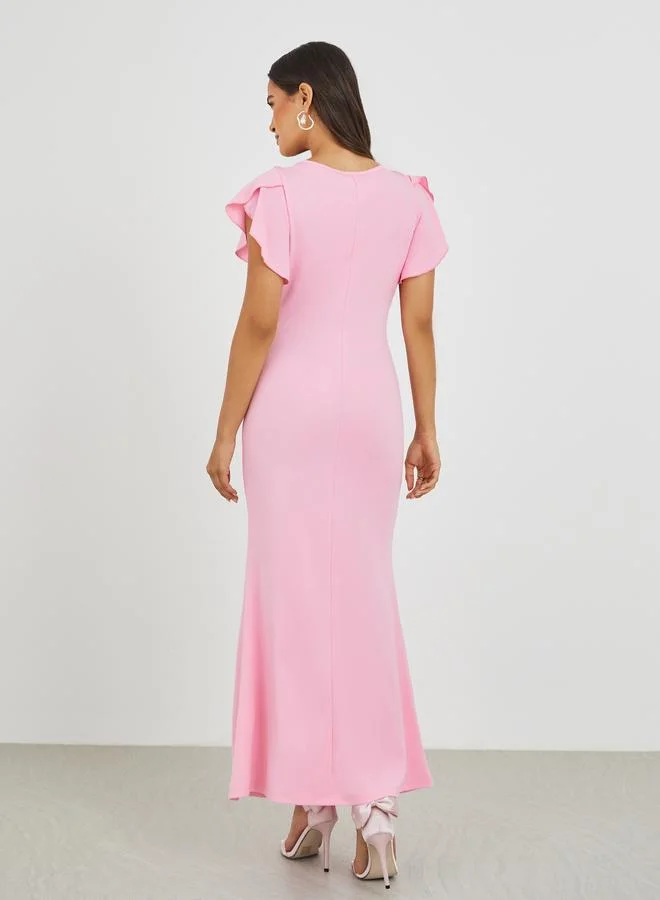 Styli Styli Solid Ruffled Sleeves Mermaid Maxi Dress