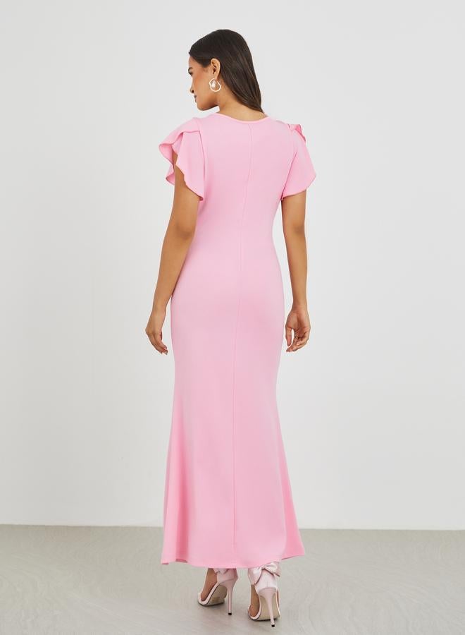 ستايلي فستان ماكسي ستايلي سولد بأكمام مكشكشة على شكل حورية البحر - Image 5