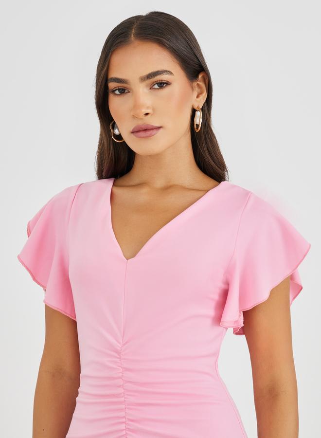 ستايلي فستان ماكسي ستايلي سولد بأكمام مكشكشة على شكل حورية البحر - Image 4