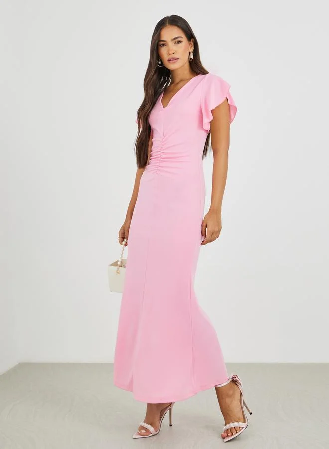 ستايلي Styli Solid Ruffled Sleeves Mermaid Maxi Dress