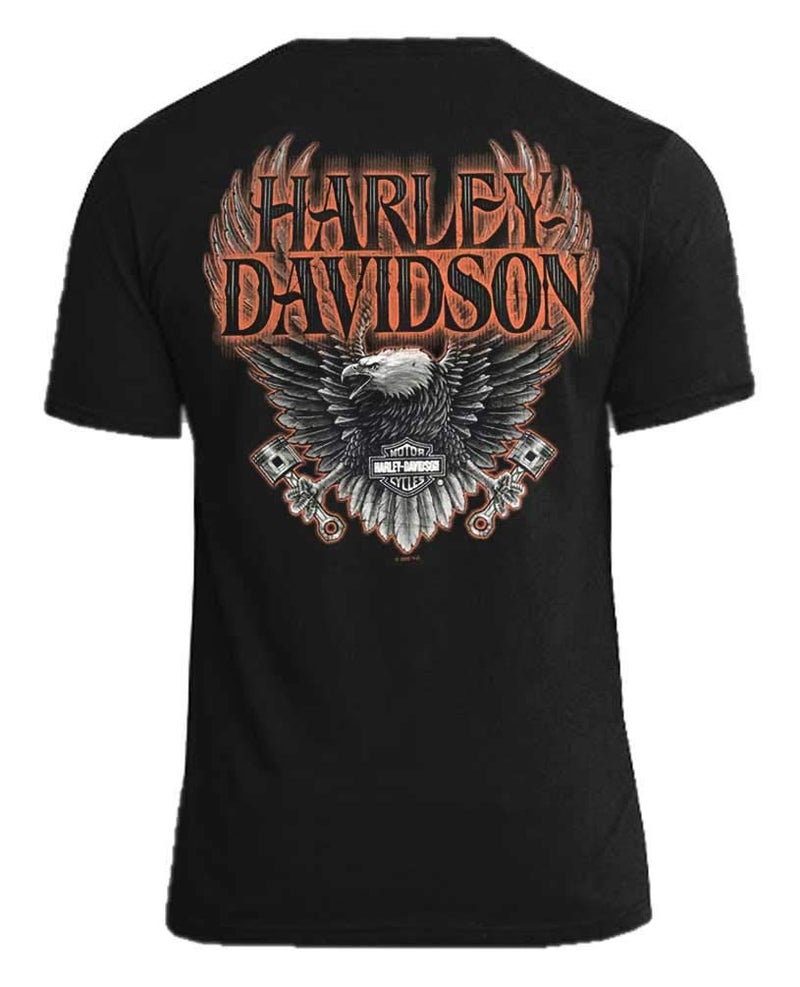 HARLEY DAVIDSON Harley-Davidson Men's Eagle Piston Short Sleeve Crew-Neck Cotton T-Shirt (M) Black - Image 2